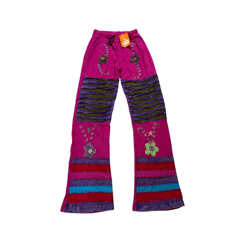 Youth Indie Sleaze Y2K Flare Pants Pink Boho Festival Hippie Nepal Cultural